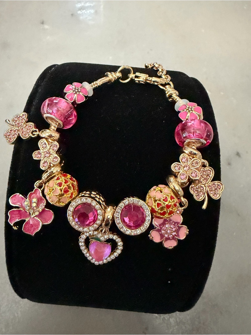 Pink Floral Bracelet with CZ Accents